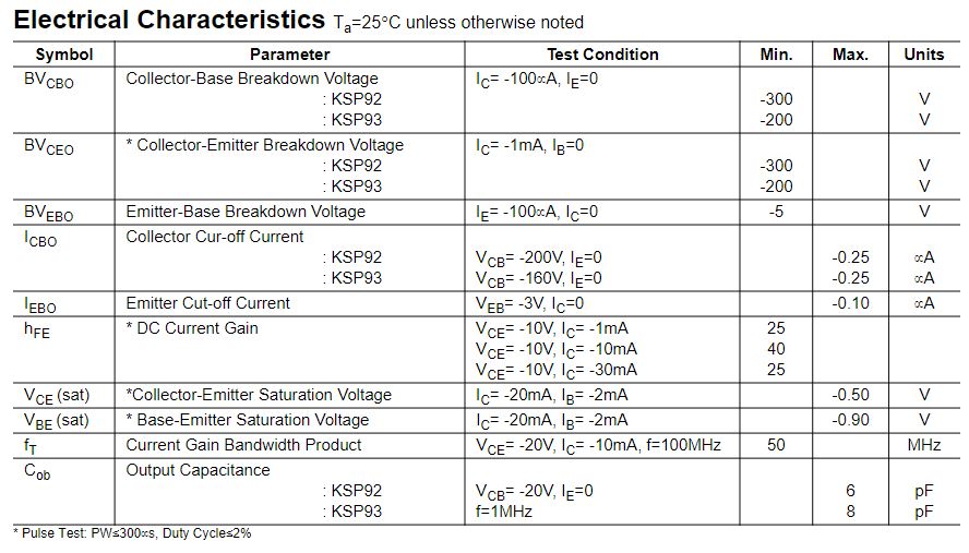 Transistor MPSA92 / KSP92 / A92 | 2 Pack | 300V / 0.5A | PNP | TO-92 | CE-TRA-14