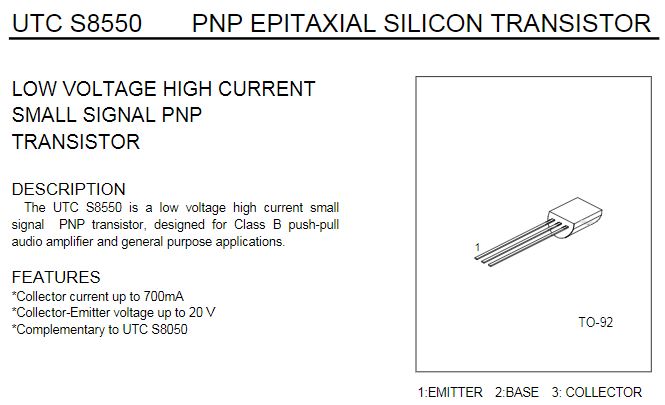 Transistor S8550 / 8550C | 2 Pack | 20V / 0.7A | PNP | TO-92 | CE-TRA-20
