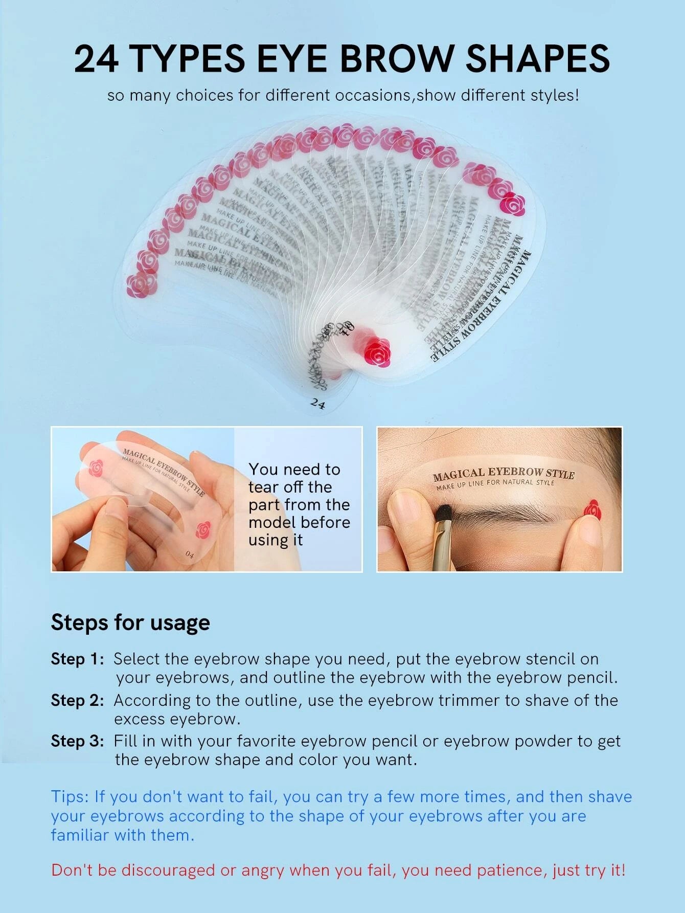Moldes / Plantillas para Maquillar Cejas | 24 Pack | Transparente | ABS | CHO-CPE-07