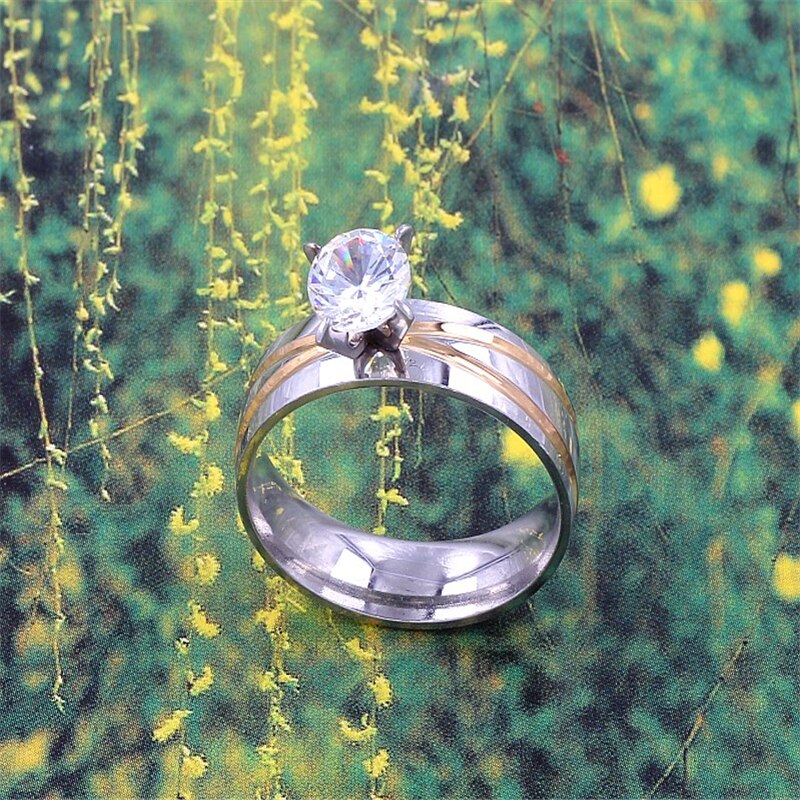 Anillo de Compromiso | Talla 7 / 8 / 9 / 10 / 11 | Plateado-Dorado | Acero | CJM-AN-01