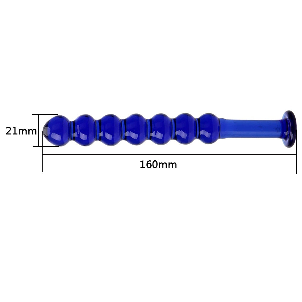 Anal Beads - Bolas Anales / Dildo - Consolador | 16cm / 2.1cm | 7 Cuentas | Azul | Vidrio | CJS-BA-05
