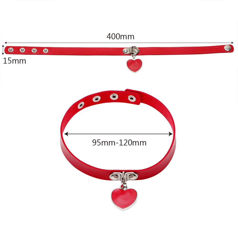 Collar de Sumisión con Colgante de Corazón | BDSM | Negro / Rosado / Rojo | 40cm / 1.5cm | Ajustable | CJS-CB-06