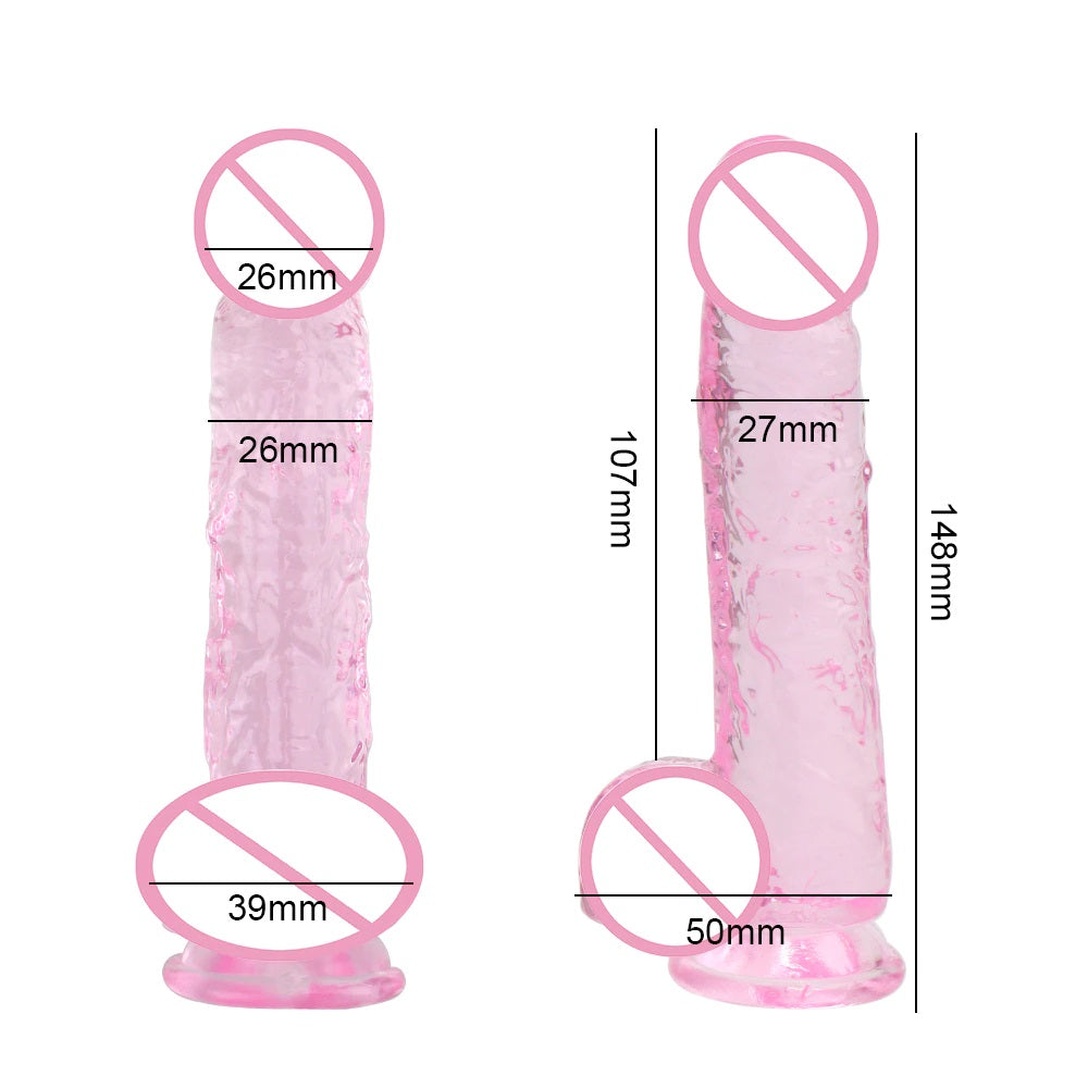 Dildo - Consolador | 14.8cm / 2.7cm | Con Testículos | Transparente / Rosado / Morado | Silicona | CJS-CO-17