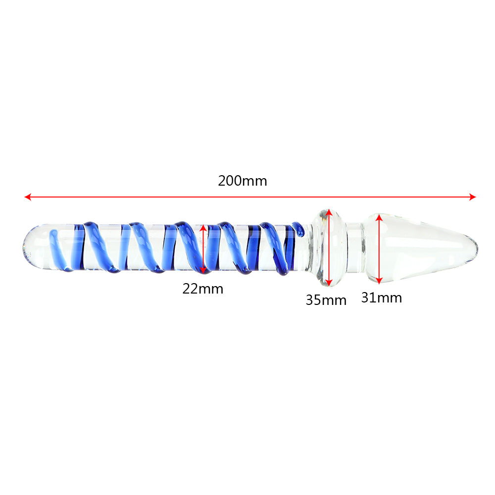Dildo - Consolador | Doble Cabeza | Con Relieve / Texturas | Transparente + Azul | Vidrio | 20cm / 3.5cm | CJS-CO-27