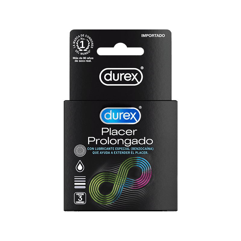 Condón / Preservativo Durex Placer Prolongado | 3 Pack | Lubricado | Látex Natural | CJS-CON-07