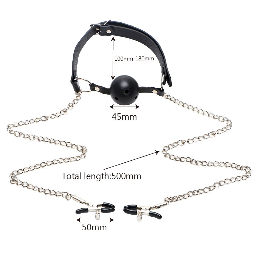 Mordaza con Prensas para Pezones | BDSM | ABS / Cuerina / Metal | CJS-MO-06