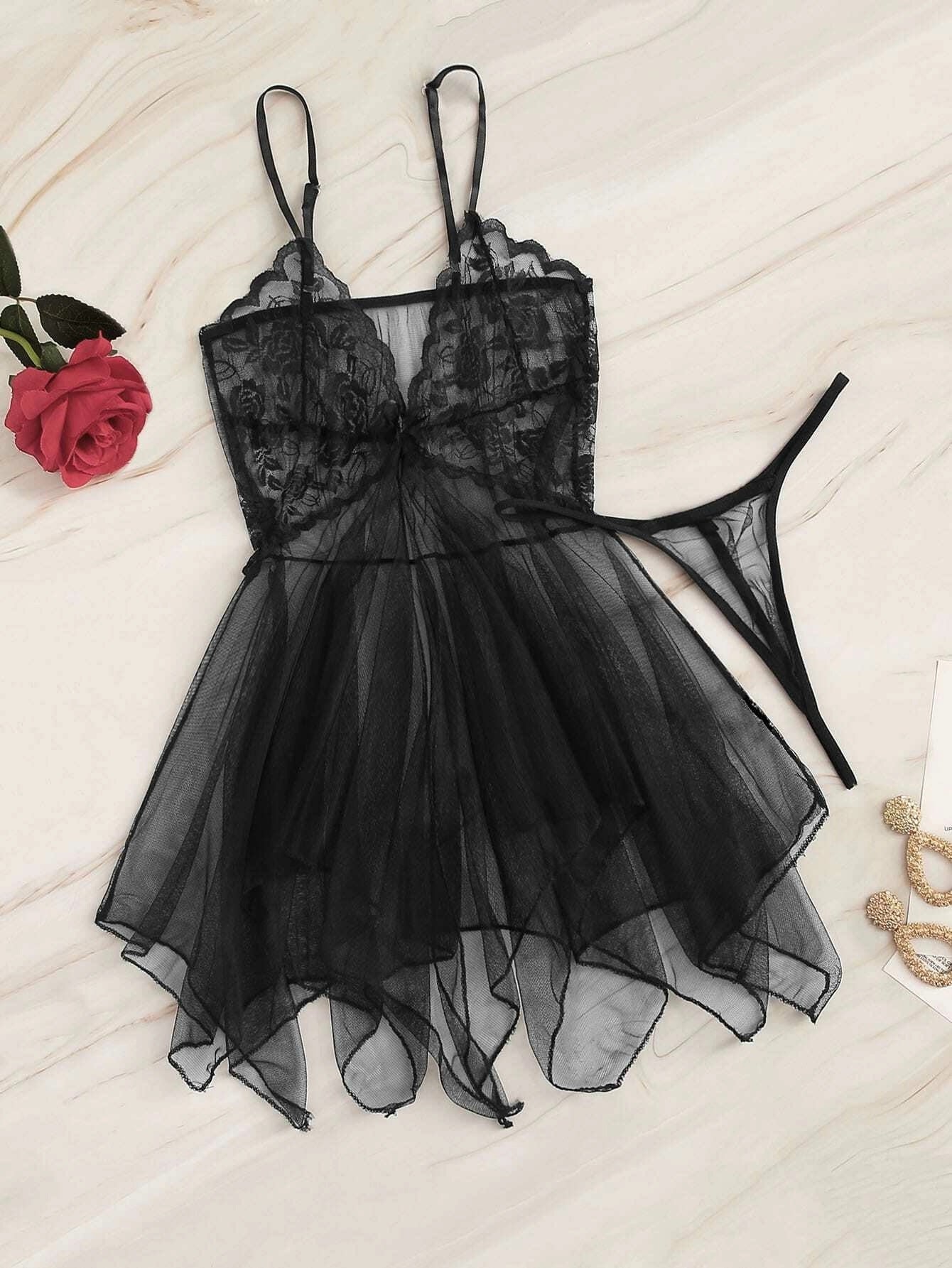 Baby Doll + Hilo | Negro | Talla Única | Encaje | CL-BD-07