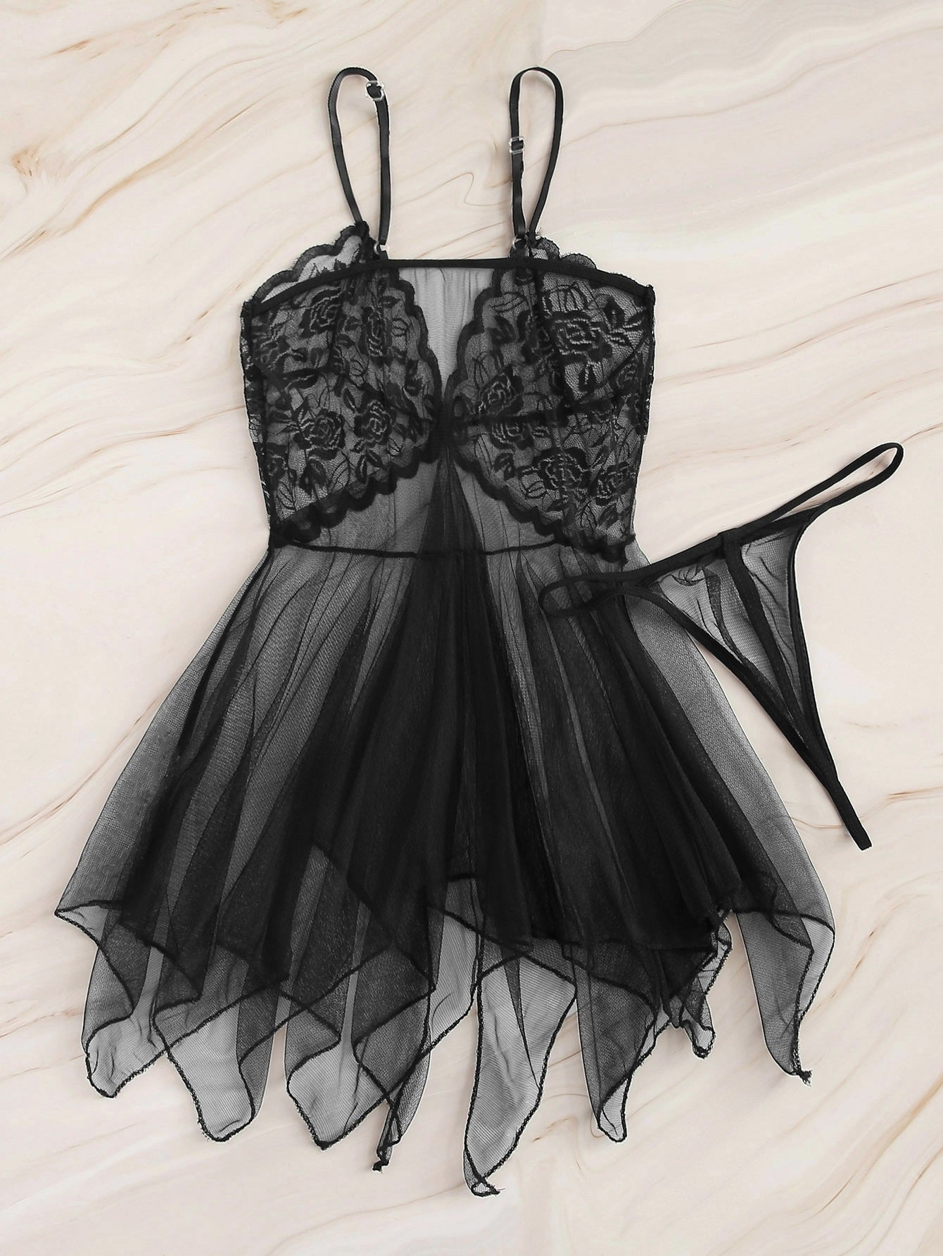 Baby Doll + Hilo | Negro | Talla Única | Encaje | CL-BD-07