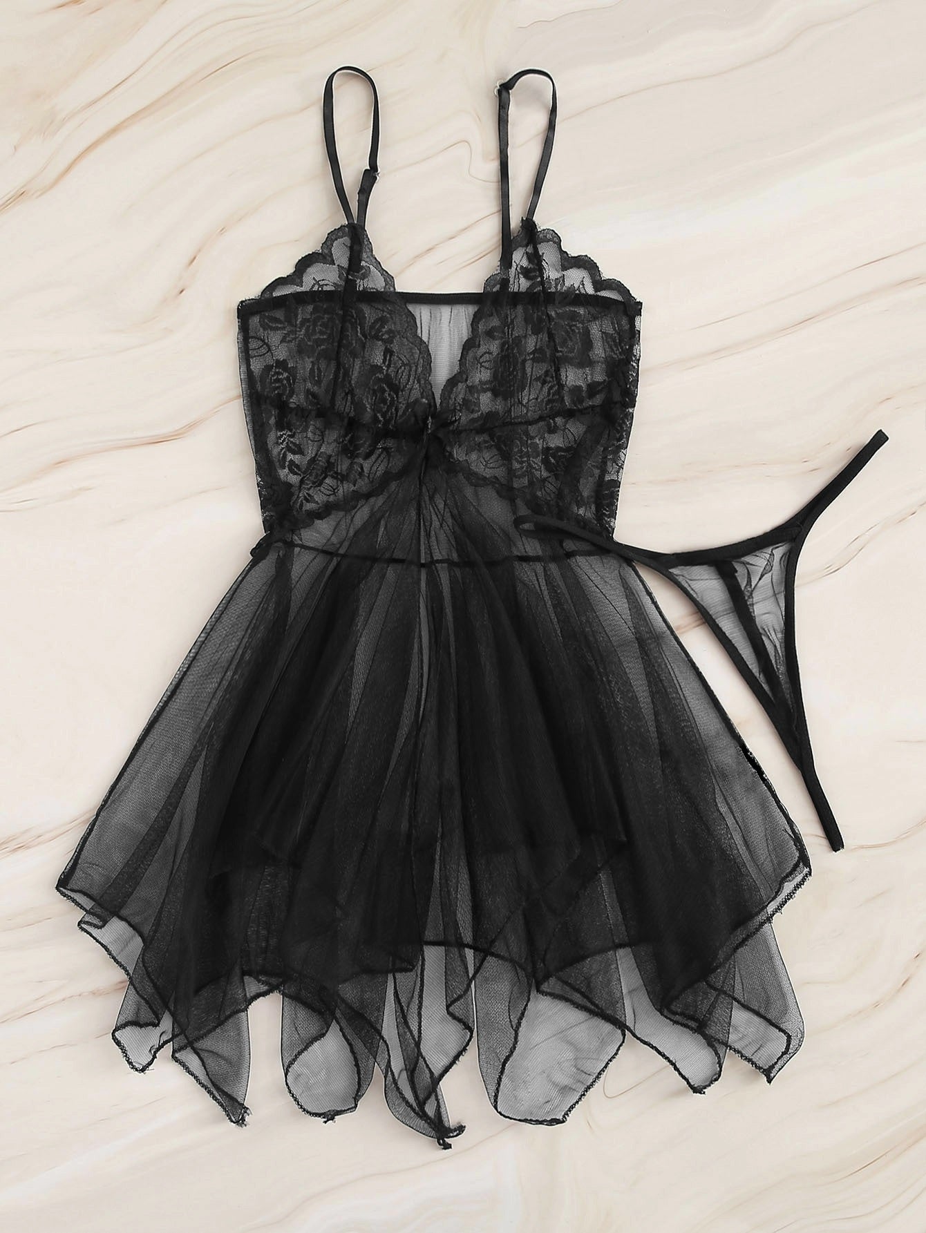 Baby Doll + Hilo | Negro | Talla Única | Encaje | CL-BD-07