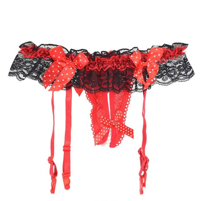 Calzón-Liguero | Negro-Blanco / Negro-Rosado / Negro-Rojo / Blanco-Negro | Talla Única | Spandex / Encaje | CL-CA-03