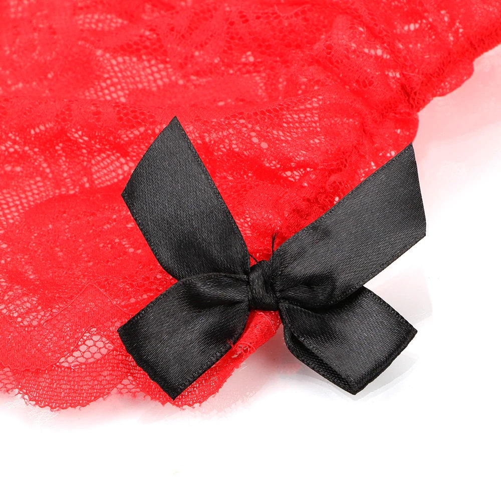 Conjunto Encaje | 2 Piezas | Negro / Rojo | Talla Única | CL-CO-01