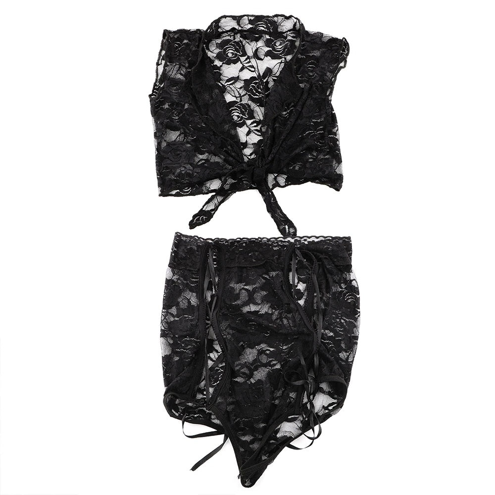 Conjunto Encaje | 2 Piezas | Negro | Talla Única / Ajustable | CL-CO-09