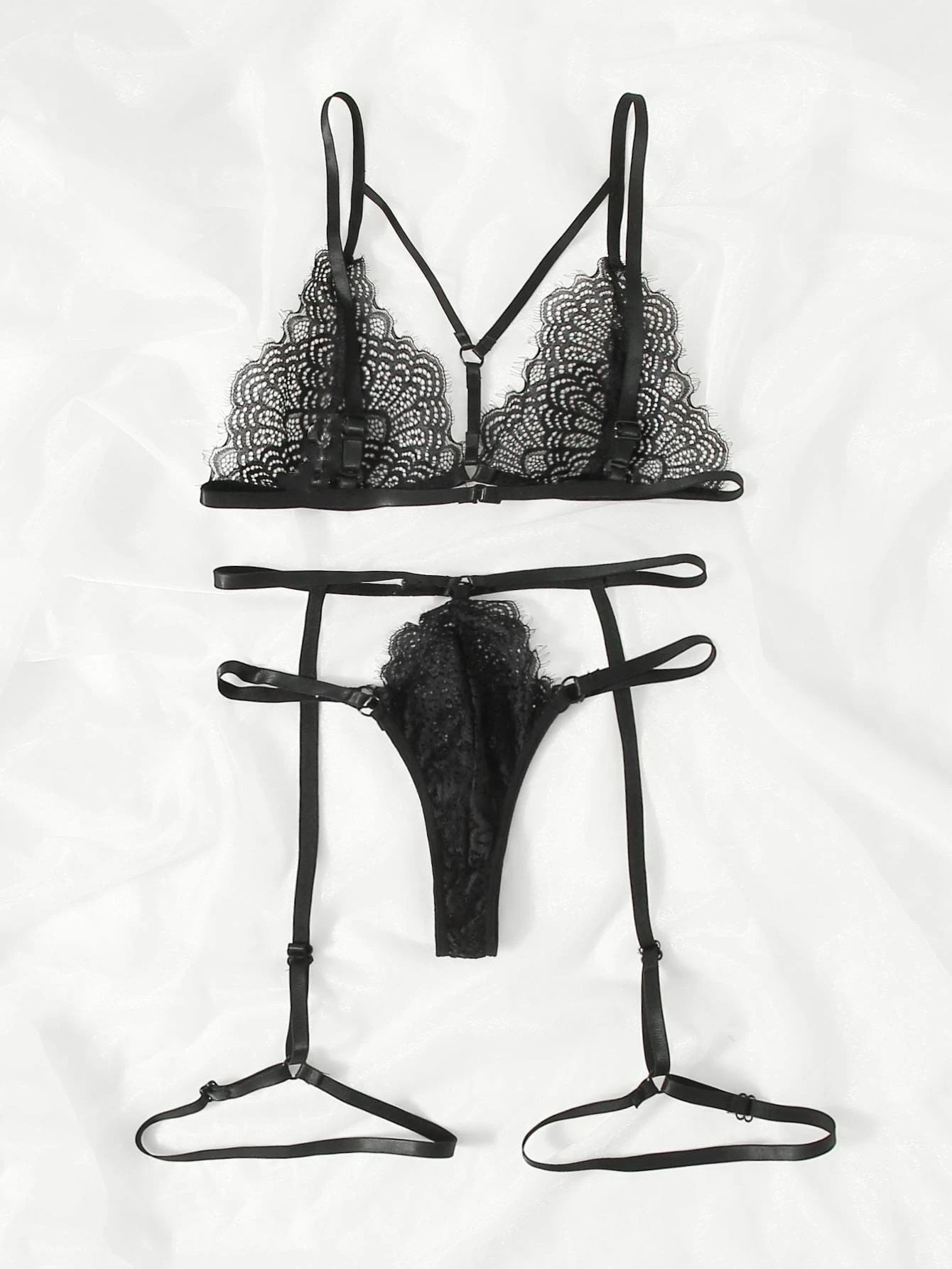 Conjunto / Liguero | 2 Piezas | Negro | S / M / L / XL | Encaje | CL-CO-10