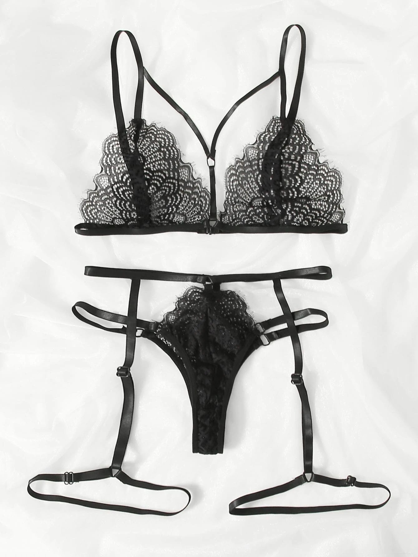 Conjunto / Liguero | 2 Piezas | Negro | S / M / L / XL | Encaje | CL-CO-10