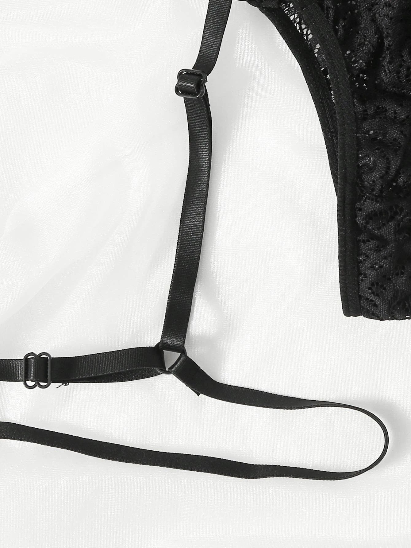 Conjunto / Liguero | 2 Piezas | Negro | S / M / L / XL | Encaje | CL-CO-10