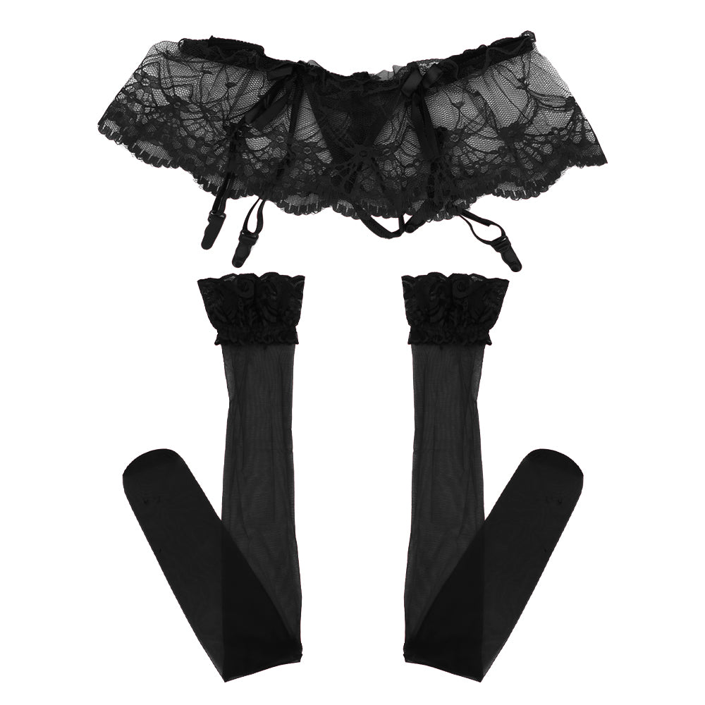 Liguero/Hilo + Medias | Negro / Blanco | Talla Única | Poliéster | CL-LI-04