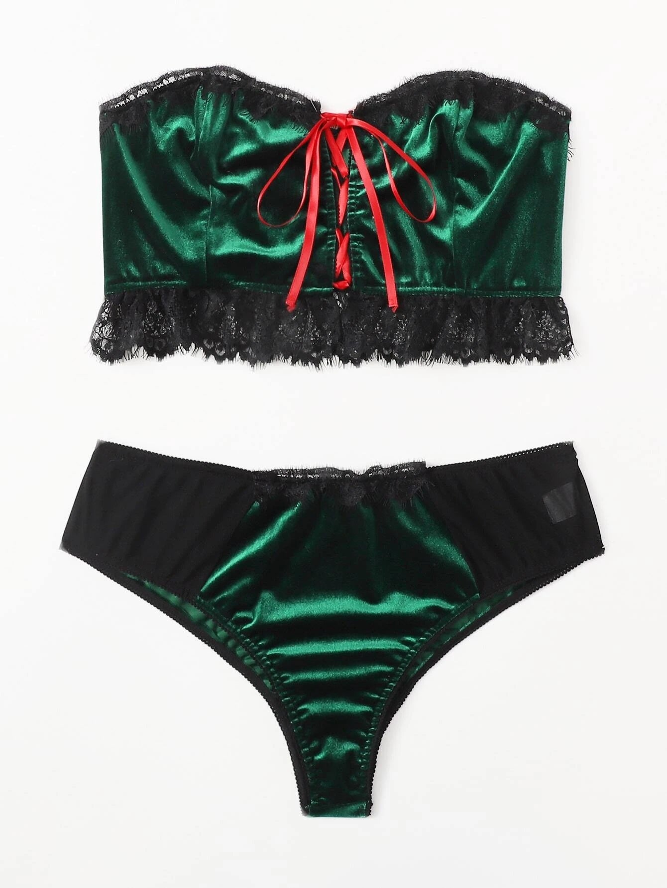 Conjunto | 2 Piezas | Verde-Negro | Talla Plus - 3XL / 4XL | Poliéster / Encaje | CLP-CO-03