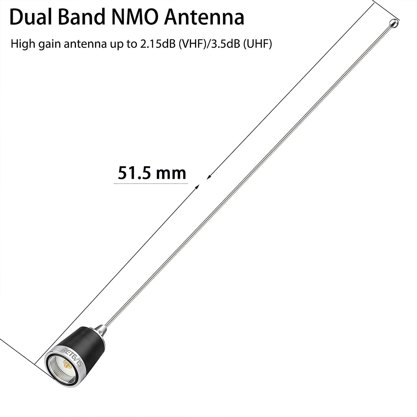 Antena Retevis MR200 + Soporte Magnético + Cable RG58 | UHF / VHF | 2.15 / 3.5dBi | PL259 | 51.5cm | CRC-AN-33
