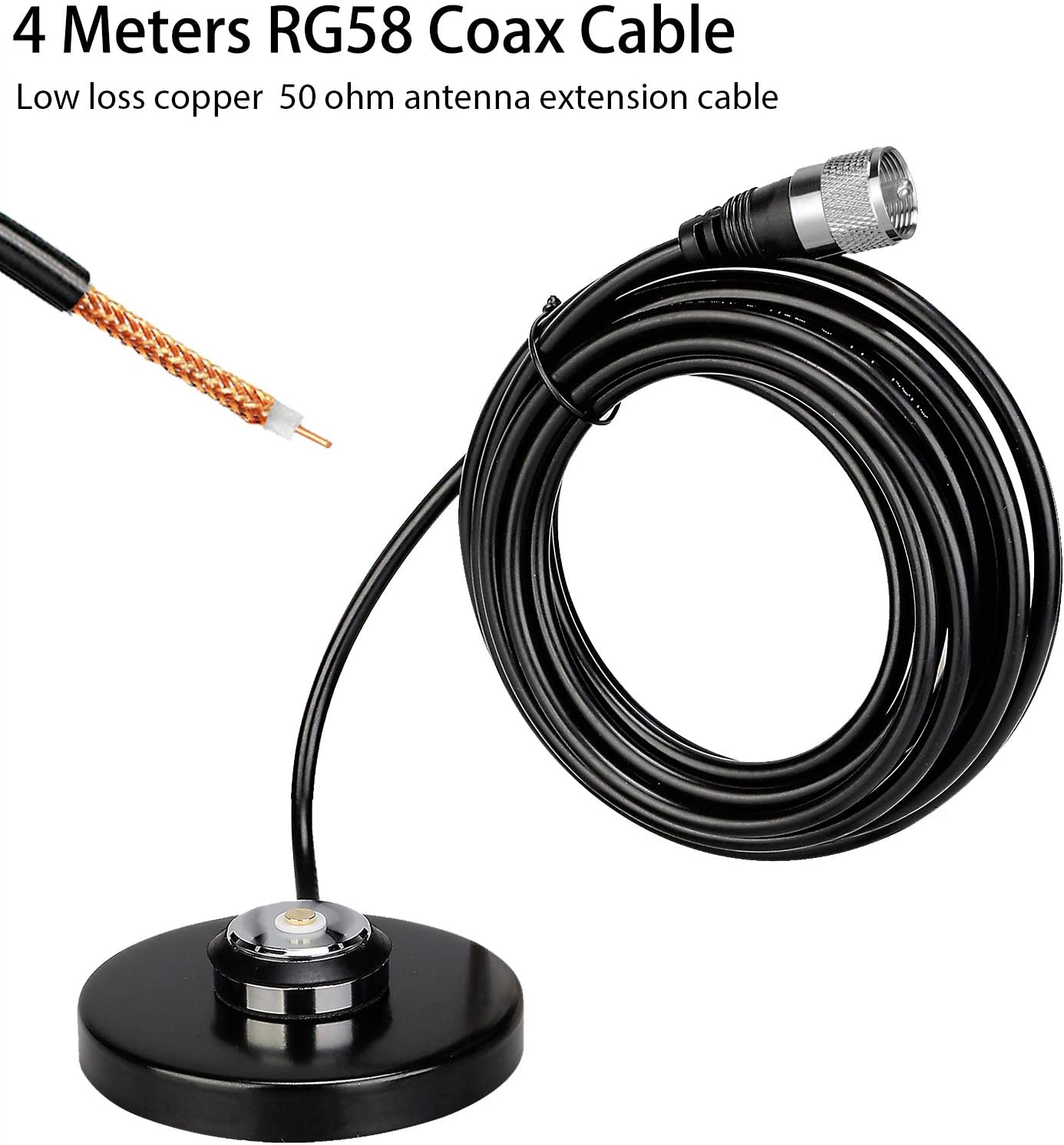 Antena Retevis MR200 + Soporte Magnético + Cable RG58 | UHF / VHF | 2.15 / 3.5dBi | PL259 | 51.5cm | CRC-AN-33