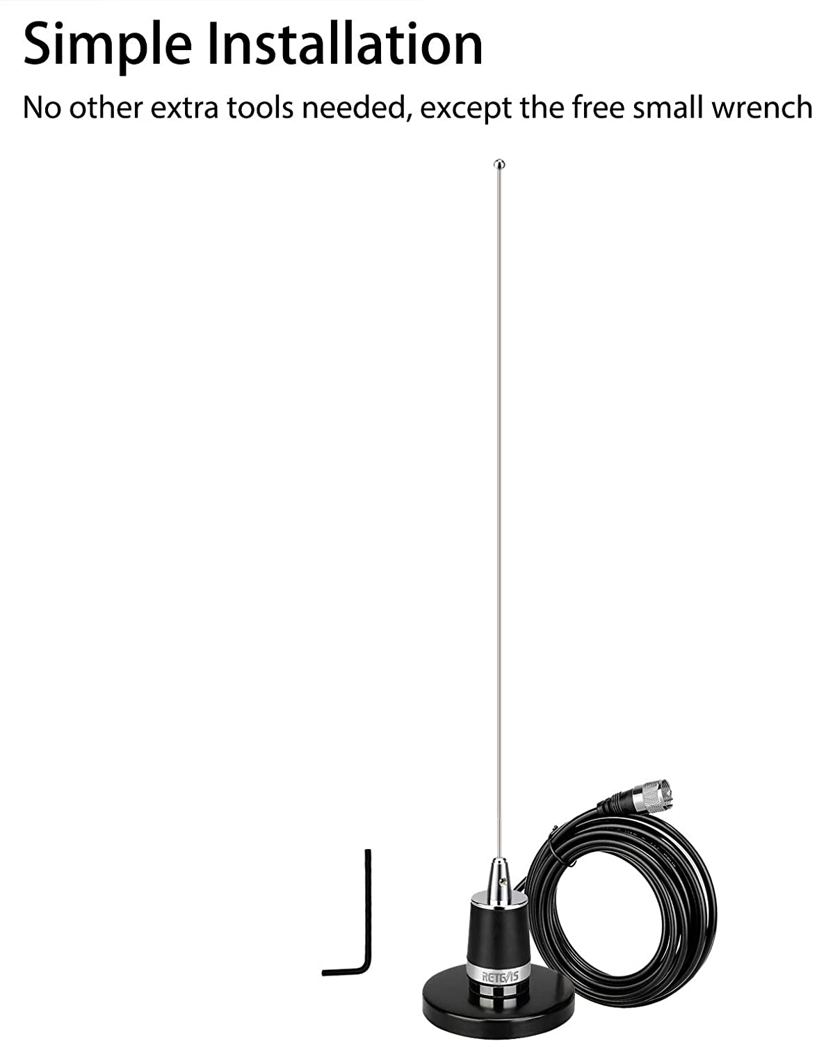 Antena Retevis MR200 + Soporte Magnético + Cable RG58 | UHF / VHF | 2.15 / 3.5dBi | PL259 | 51.5cm | CRC-AN-33
