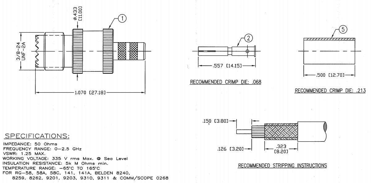 Conector Mini UHF Hembra de Anillo Plegable para Ensamblar en Cable RG-58/U, RG-142/U | CRC-CHA-03