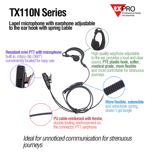 Manos Libres TxPRO para Radios de Comunicación Motorola XTS2250 | CRC-ML-13