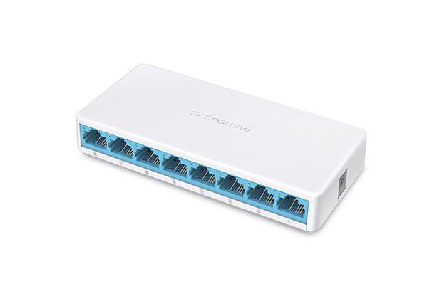 Switch Mercusys MS108 | 8 Puertos / Fast Ethernet 100Mbps | Plug and Play / No Administrable | Blanco | CRE-SWI-02