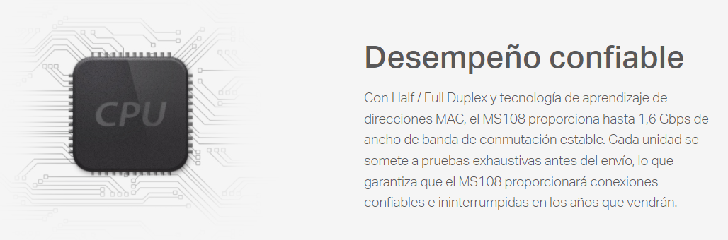 Switch Mercusys MS108 | 8 Puertos / Fast Ethernet 100Mbps | Plug and Play / No Administrable | Blanco | CRE-SWI-02