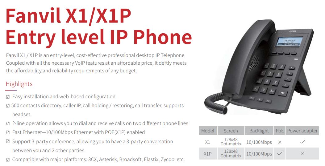 Teléfono IP Empresarial Fanvil X1F | Incluye Fuente de Alimentación | 2 Cuentas SIP | VoIP | CTE-TE-01