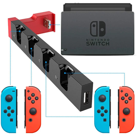 Multicargador para Joy-Cons de Nintendo Switch | 4 Slots | Negro-Rojo | CCE-CAR-14