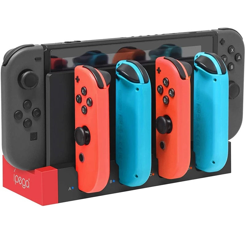 Multicargador para Joy-Cons de Nintendo Switch | 4 Slots | Negro-Rojo | CCE-CAR-14