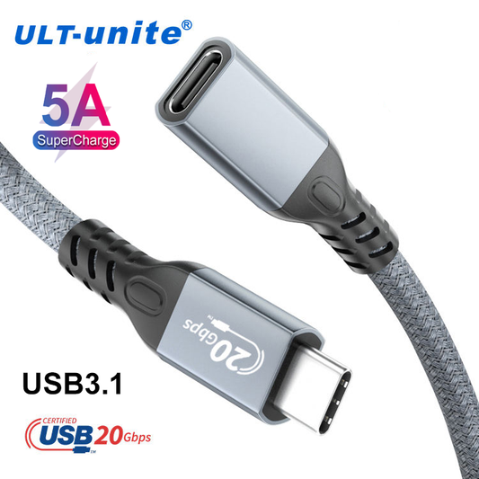 Extensión USB C | 60cm / 150cm / 200cm | USB C Hembra -> USB C Macho | 20Gbps | Gris | CCE-CUS-32
