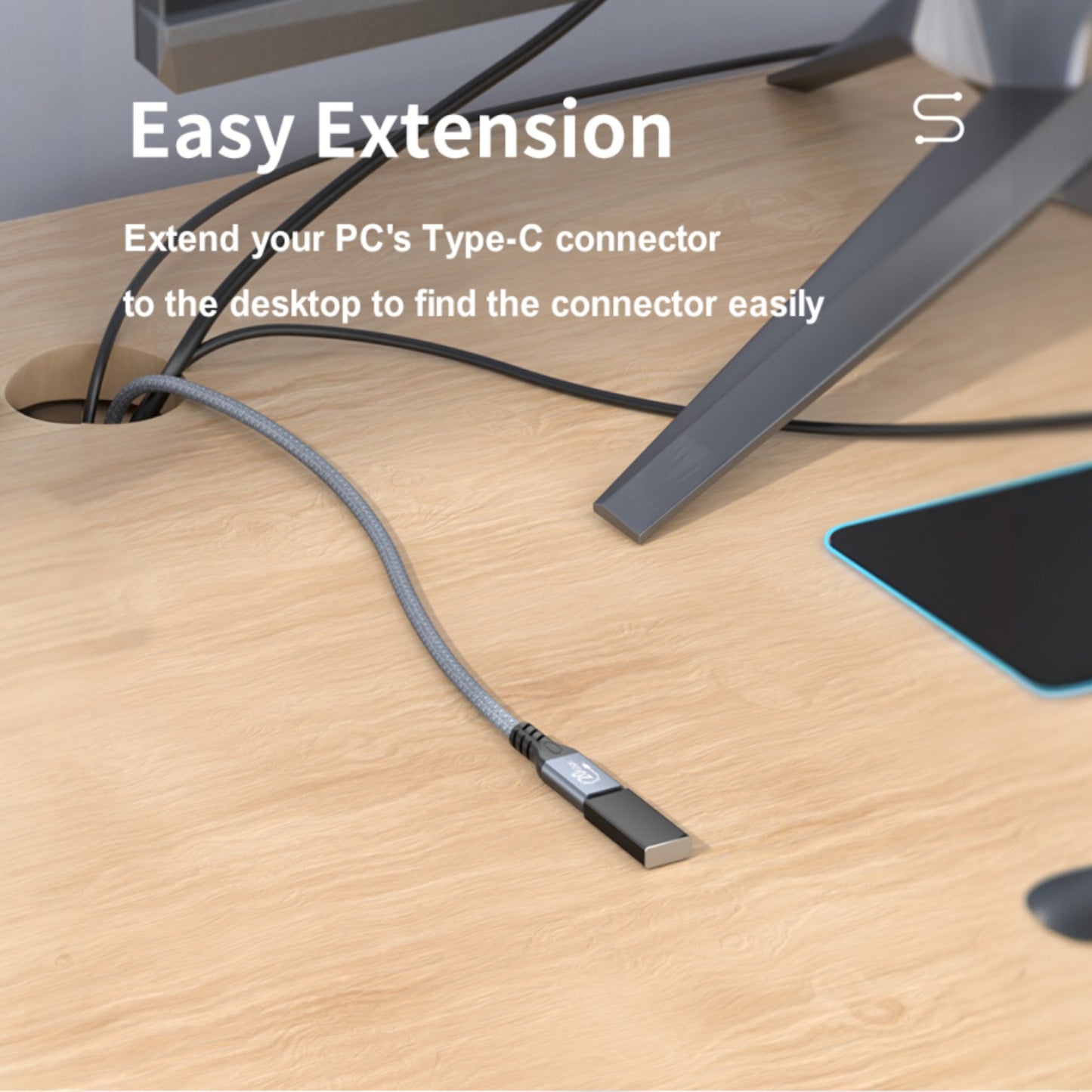 Extensión USB C | 60cm / 150cm / 200cm | USB C Hembra -> USB C Macho | 20Gbps | Gris | CCE-CUS-32