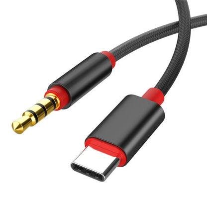 Cable USB | 1 Metro | USB Tipo C -> 3.5mm Macho (Conector de Audio) | Negro-Rojo | CCE-CUS-40