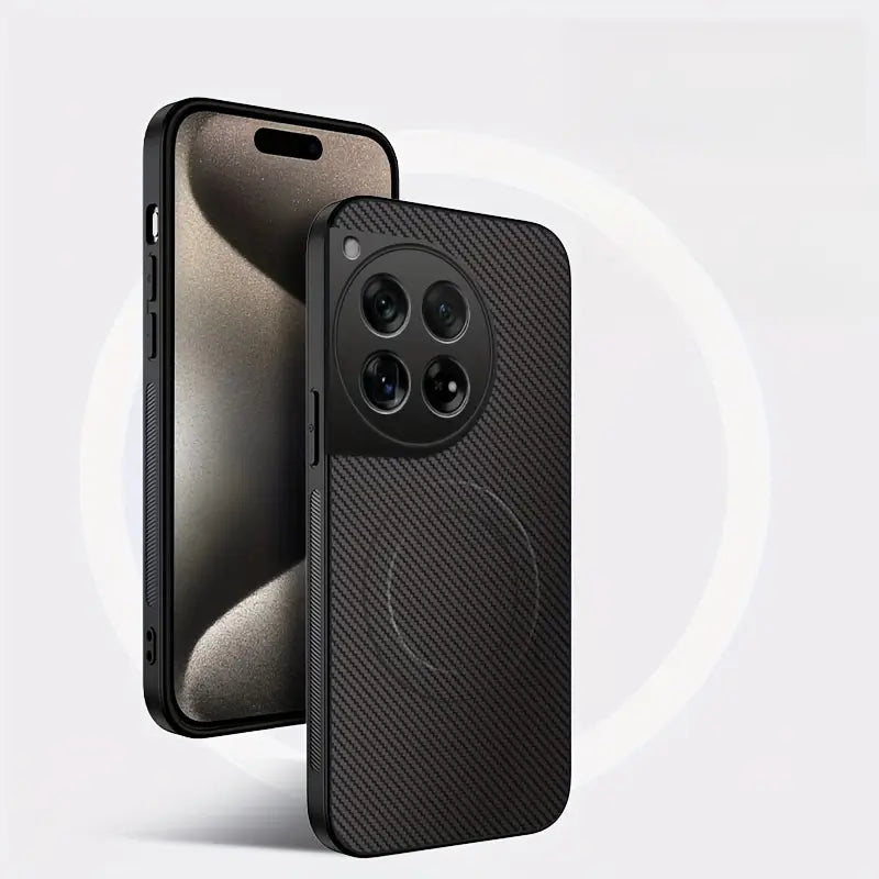 Estuche / Funda Protectora para OnePlus 12 | Diseño Fibra de Carbono con Aro Magnético | Negro | CCE-EST-33