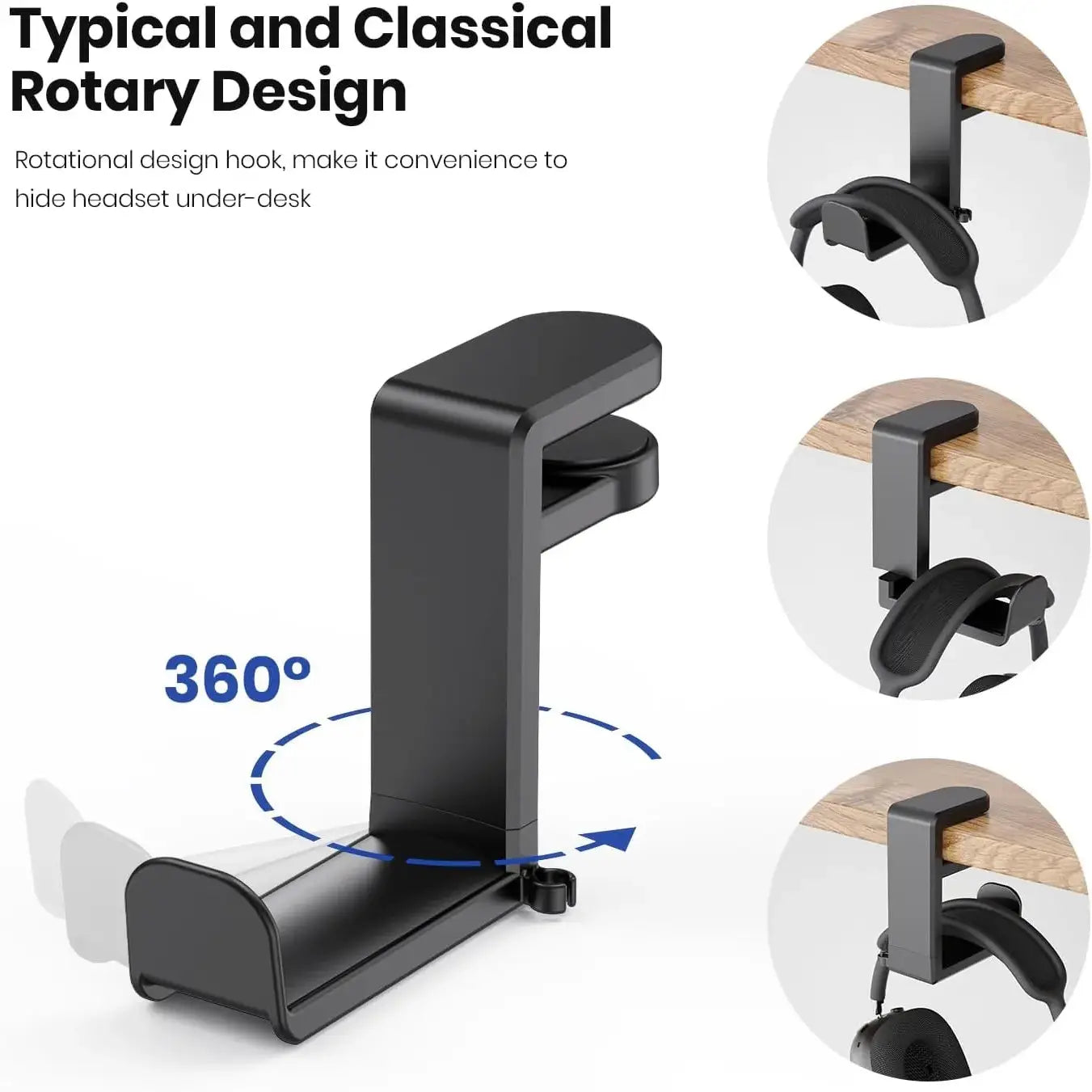 Holder para Audífonos / Headsets | Giratorio 360 Grados | Sin Perforación | CCE-HLD-06