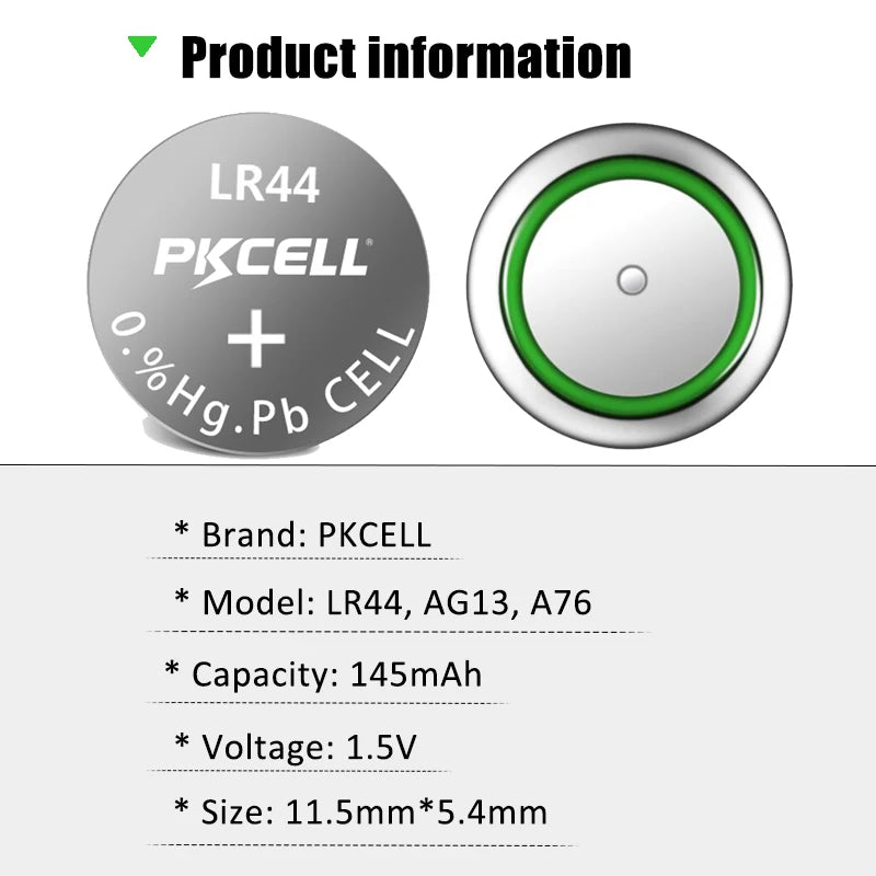 Pila LR44 / LR154 / SR44 / AG13 / SR1154 / LR1154  | 2 Pack | 1.5V / 140mAh | CE-BAT-01