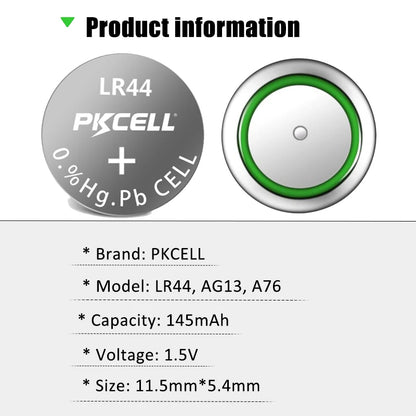 Pila LR44 / LR154 / SR44 / AG13 / SR1154 / LR1154  | 2 Pack | 1.5V / 140mAh | CE-BAT-01