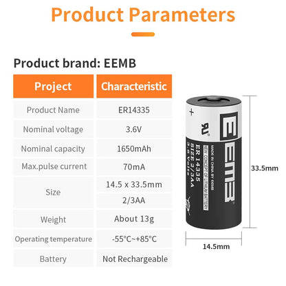 Pila - Batería 2/3 AA - LS14335 / ER14335 | 3.6V / 1650mAh | CE-BAT-26