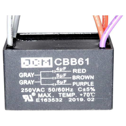 Capacitor / Condensador de Arranque CBB61 | 5 Cables / 4uF + 5uF + 5uF | Uso en Ventiladores | CE-CAP-12