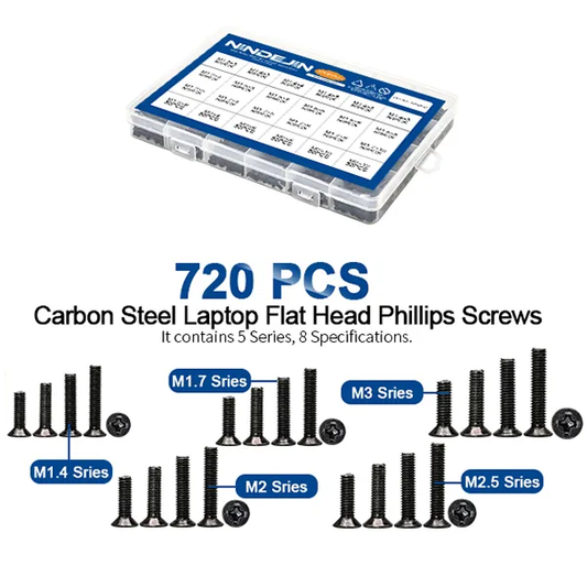 Kit de Tornillos para Laptop | 720 Pack | M1.4 + M1.7 + M2 + M2.5 + M3 | CE-HRM-04