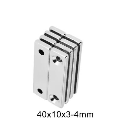 Imanes N35 con agujeros para atornillar | Prismas / 40mm x 10mm x 3mm | CE-IMN-06