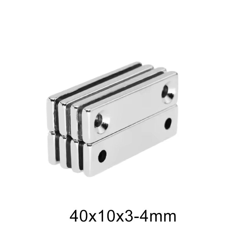 Imanes N35 con agujeros para atornillar | Prismas / 40mm x 10mm x 3mm | CE-IMN-06