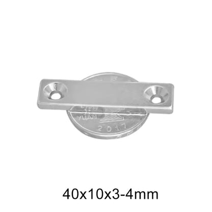 Imanes N35 con agujeros para atornillar | Prismas / 40mm x 10mm x 3mm | CE-IMN-06