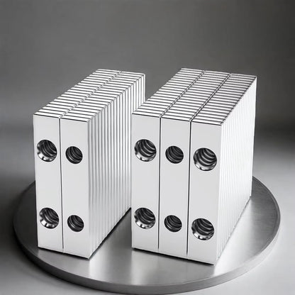 Imanes N35 con agujeros para atornillar | 2 Pack | Prismas / 50mm x 10mm x 3mm | CE-IMN-38