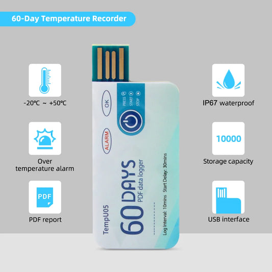 Datalogger / Monitor de Temperatura | Desechable / 60 Días | USB | CE-MON-01