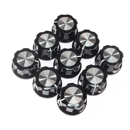 Kit de Perilla MF-A03 con Escala para Potenciómetro | Plástico / Metal | 27mm x 15mm | Eje 6mm | Escala 0-100 | CE-POT-10