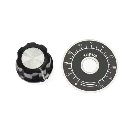 Kit de Perilla MF-A03 con Escala para Potenciómetro | Plástico / Metal | 27mm x 15mm | Eje 6mm | Escala 0-100 | CE-POT-10