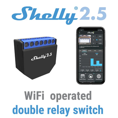 Shelly 2.5 | Relevador / Interruptor Wi-Fi | Uso Industrial y Residencial | Compatible con Google / Alexa / Nube P2P y Control Local | CE-REL-04