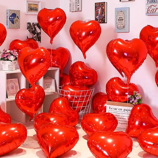 Set de 10 Globos con Forma de Corazón | 18 Pulgadas | Rojo / Negro / Plateado / Champán / Rosado / Dorado / Azul | CGF-GLB-21